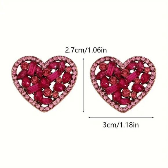 14K Gold Plated Pink Rhinestone Heart Stud Earring NWT - Picture 4 of 6